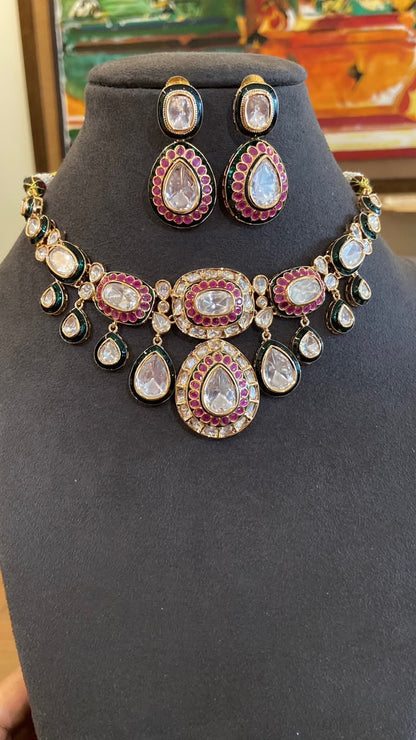 Meera Teardrop Ruby & Polki Choker Set