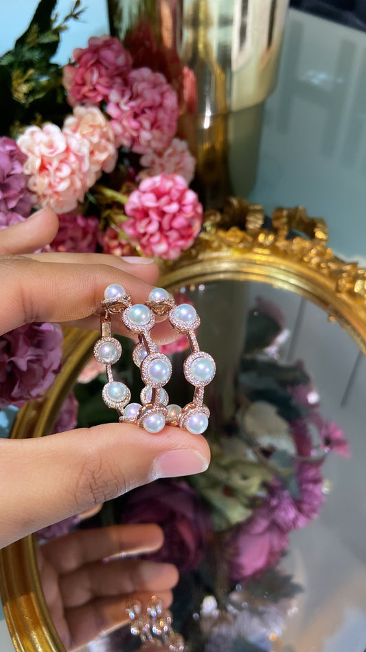 Pearl Diamond Hoops