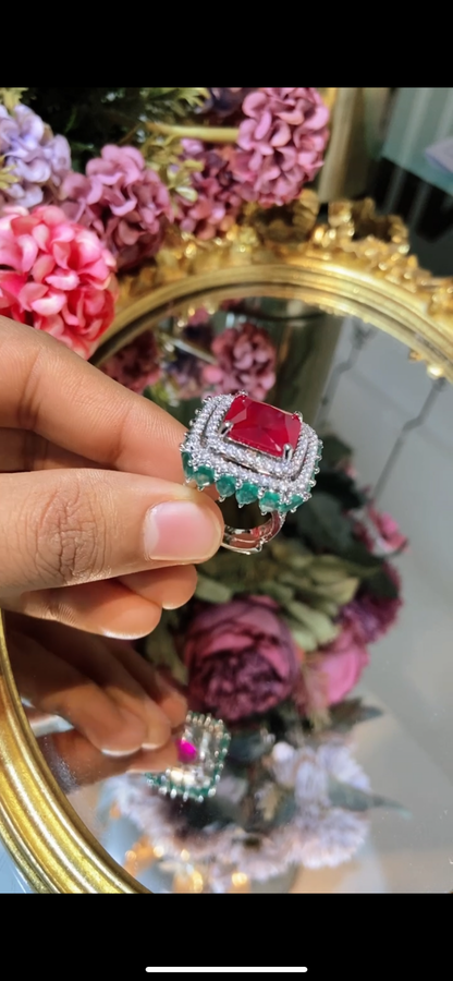 Coloured Drop cocktail Ring (Adjustable) 💙