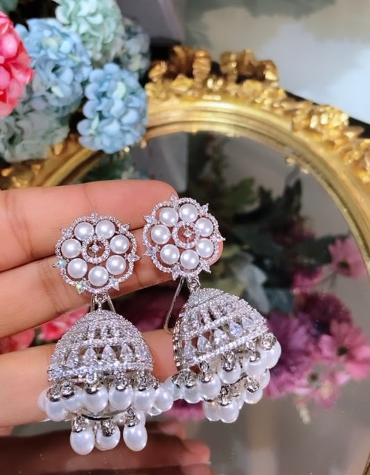 Pearl Diamanté Jhumkis