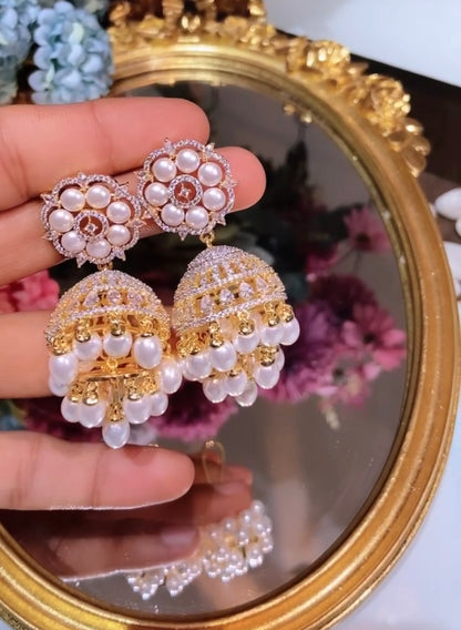 Pearl Diamanté Jhumkis