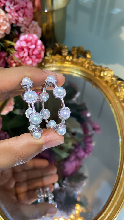 Pearl Diamond Hoops