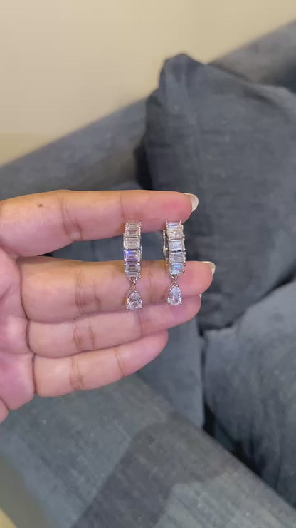 Baguette Huggie Pear Drop Earrings