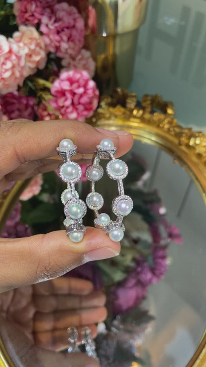 Pearl Diamond Hoops