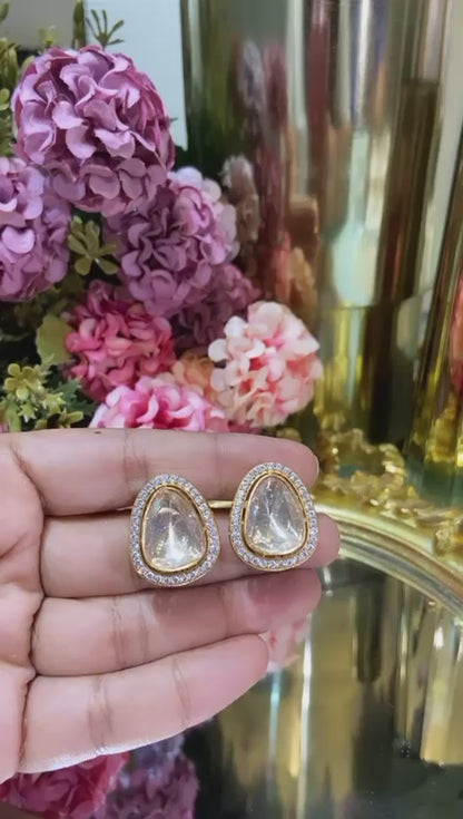 Single Drop Classic Moissanite  Polki Earrings