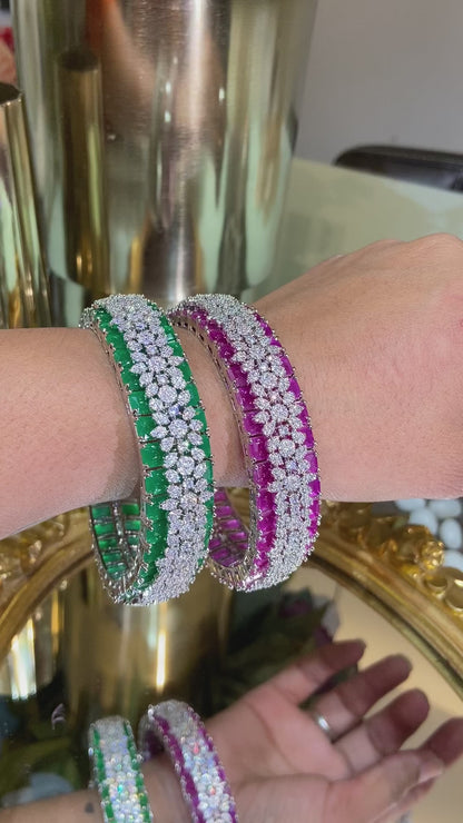 Designer Diamond colour stone Bangles - PAIR (WITH LOCK) openable 🪄