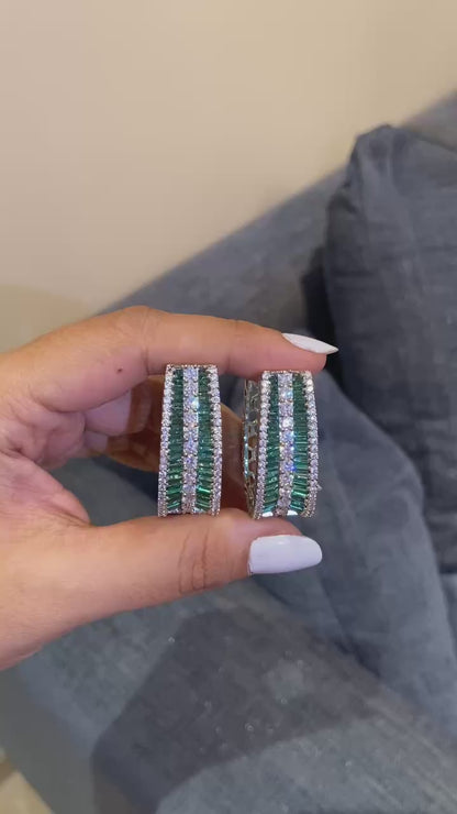 Emerald Baguette Huggie Hoops