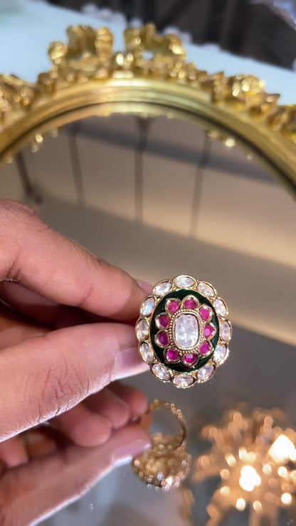 Red green meena Polki ring