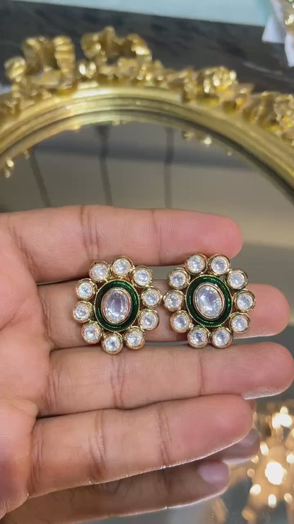 Daisy Green Enamel Studs