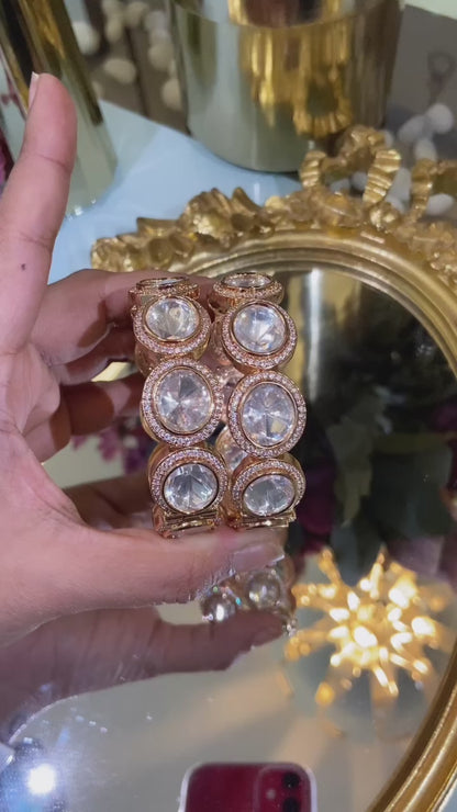 Festive Large Oval Moissanite Polki Kadas (PAIR) Openable