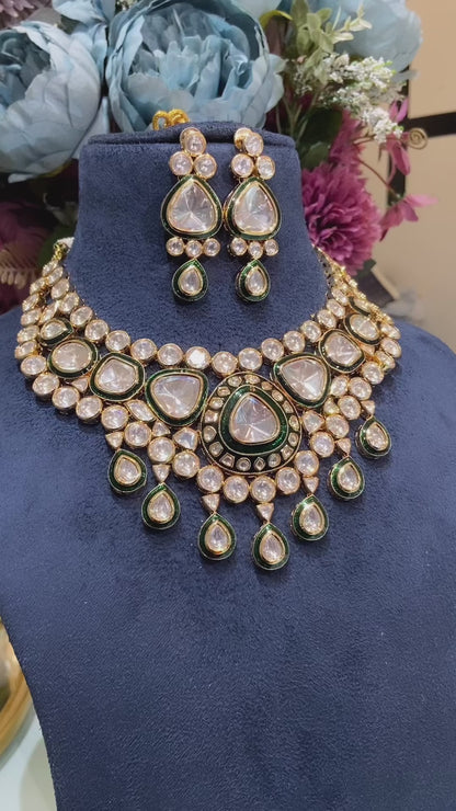 Festive evergreen meena kundan polki necklace set 🤎