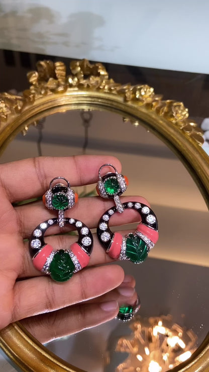 ETHNIC ENAMEL DIAMOND EARRINGS