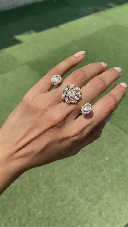 Polki Diamond Between-the-Finger Ring - 3 finger ring