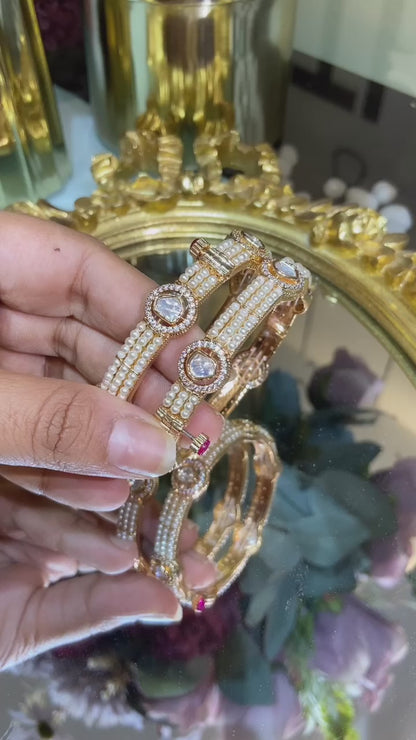 MOISSANITE Polki pearl bangles (openable) Pair