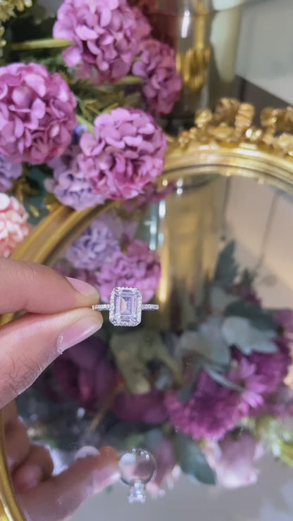 Emerald cut halo promise ring