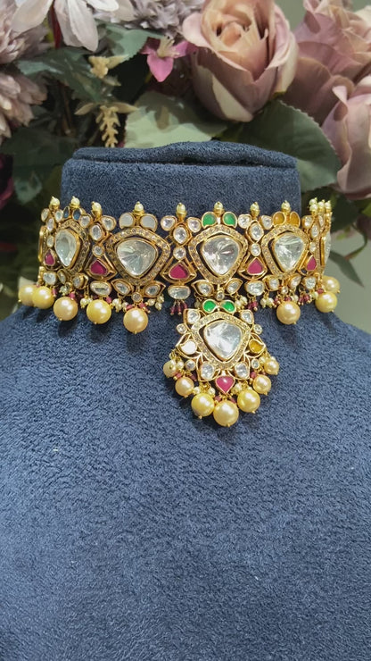 HALDI MOISSANITE POLKI CHOKER SET