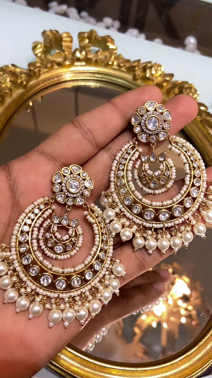 RAYSHA Moissanite Polki Pearl Chandbali