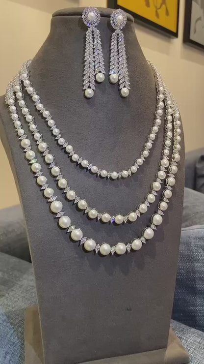 Imperial Three-Layer Pearl & Diamond Mala Set