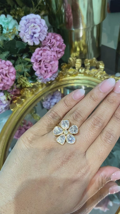 FLOWER POLKI ADJUSTABLE RING