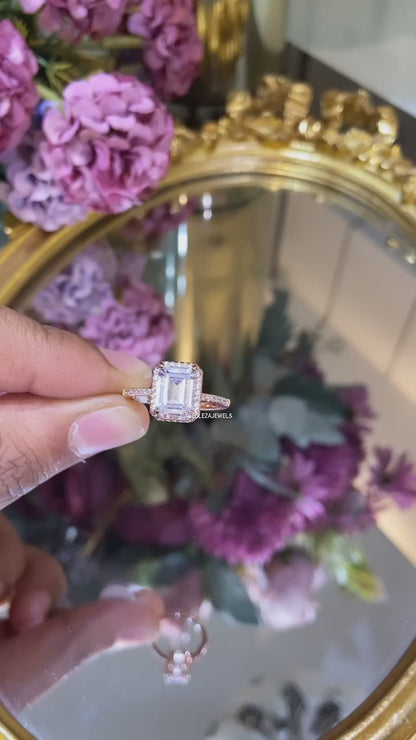 Emerald cut halo promise ring