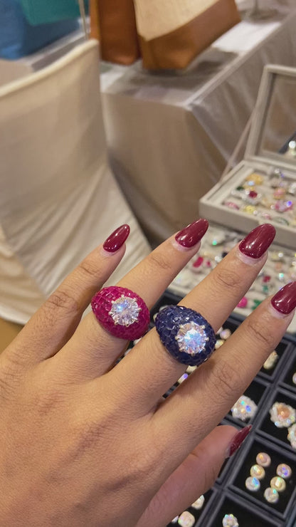 Invisible setting cocktail colour rings (Adjustable) 🩶