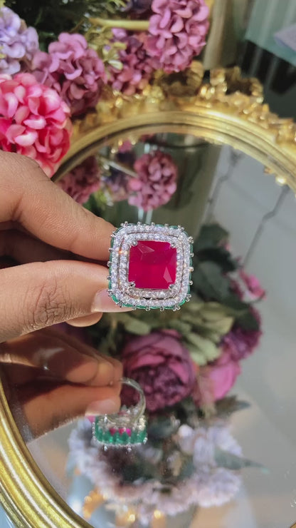 Coloured Drop cocktail Ring (Adjustable) 💙
