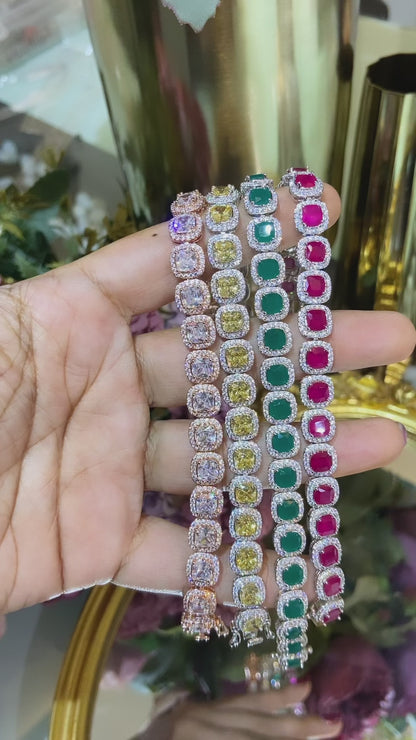 Square Cushion Halo Tennis Bracelet