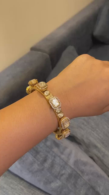 The Square Cut moissanite polki kada (single piece)