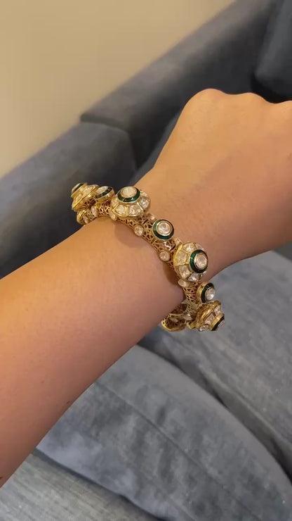 The Rajwadi Gokhru moissanite polki kada(single piece)
