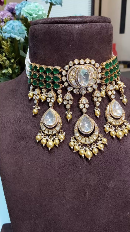 TARA MOISSANITE POLKI DANGLING CHOKER SET