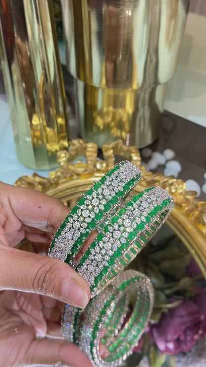 Designer Diamond colour stone Bangles - PAIR (WITH LOCK) openable 🪄