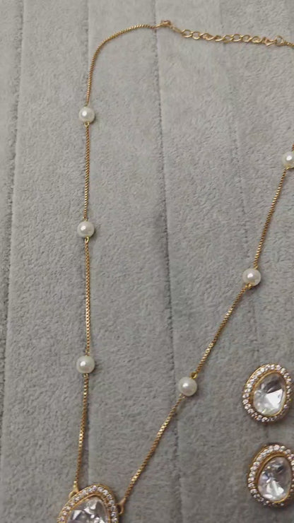 Daily wear Moissanite polki pendant chain earring set