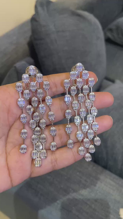 Long Crystal Fringe Statement Earrings