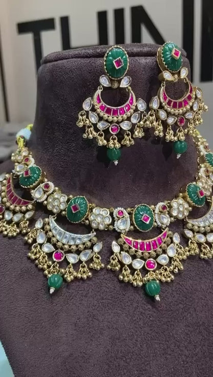 The Shahi Emerald Chandbali Set
