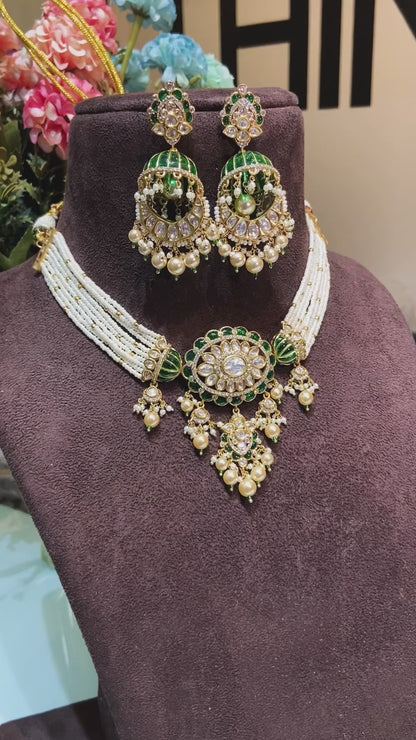 PARIDHI POLKI PEARL GREEN CHOKER