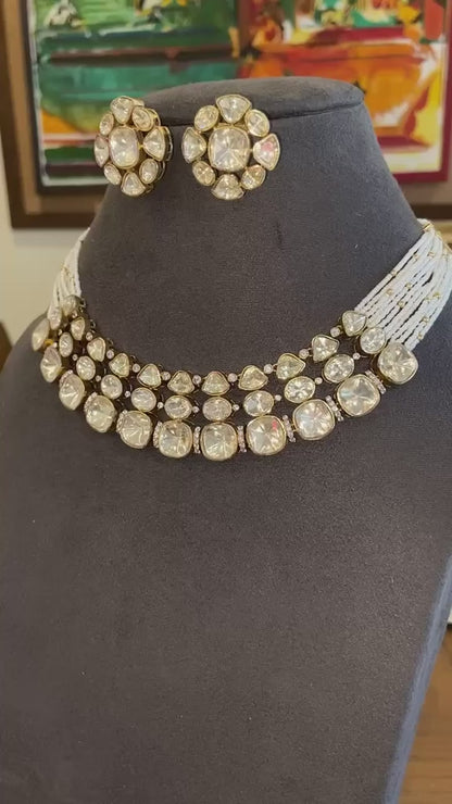 Ahana Multi-Strand Pearl & Raw Polki Choker Set