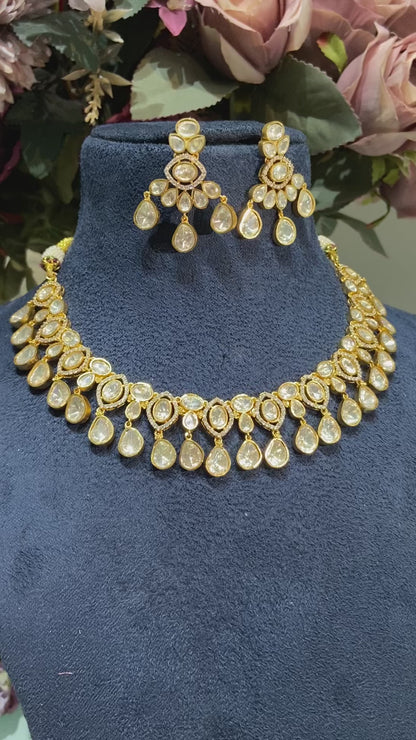 MOISSANITE POLKI DROP NECKLACE SET