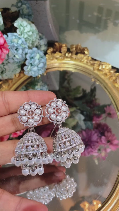 Pearl Diamanté Jhumkis