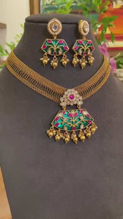 Meenakari Enamel Mesh Choker Set