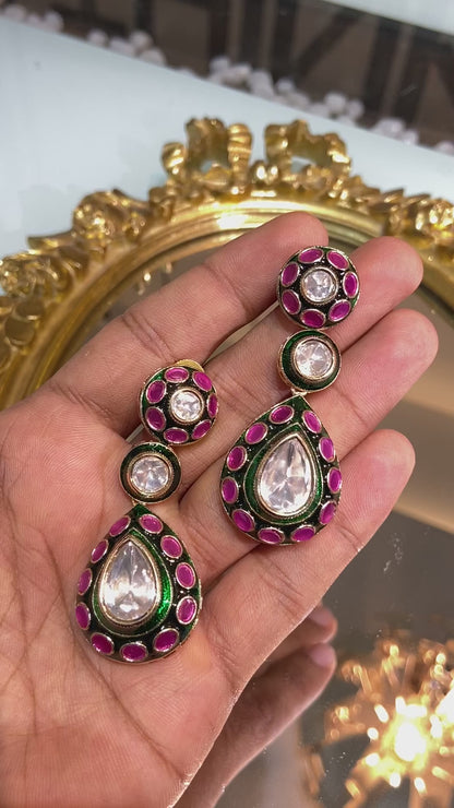ANMOL MEENAKARI MOISSANITE POLKI EARRINGS