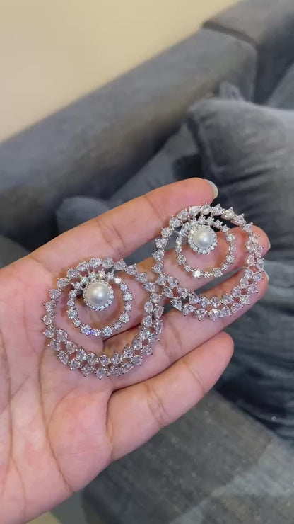 Double-Halo Pearl Drop Open Hoops 🤎🤎