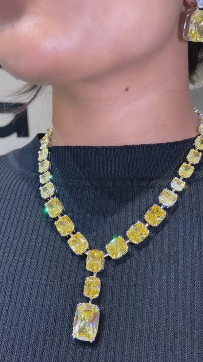 YELLOW CITRINE DROP NECKLACE SET WITH EARRING
