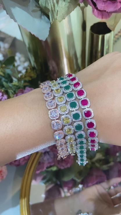 Square Cushion Halo Tennis Bracelet