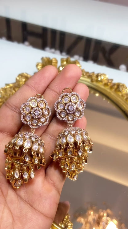 JIVIKA LAYERED MOISSANITE POLKI JHUMKIS