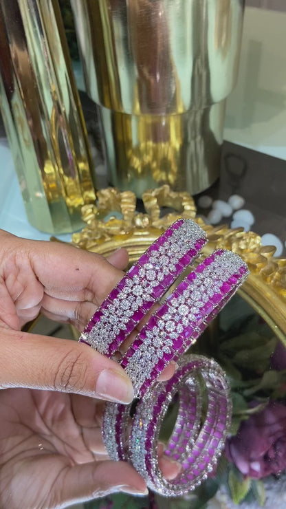 Designer Diamond colour stone Bangles - PAIR (WITH LOCK) openable 🪄