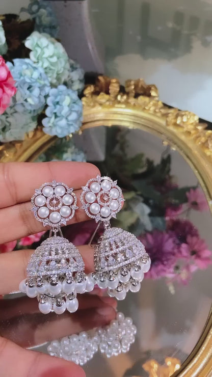 Pearl Diamanté Jhumkis