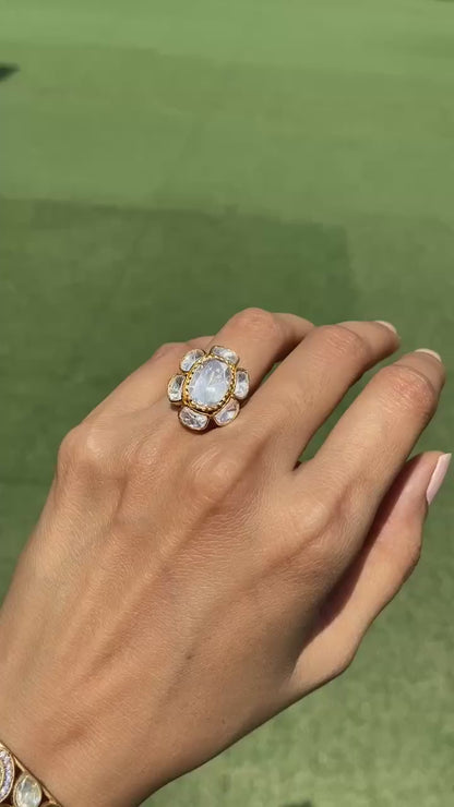 Oval flower Uncut Diamond Ring