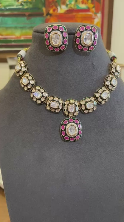 Ira Square-Cut Ruby & Polki Necklace Set