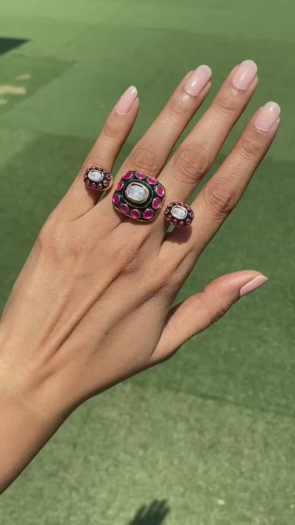 Three Finger POLKI with Meenakari ring