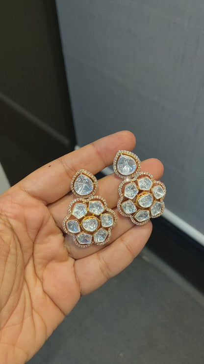 Flower drop Moissanite polki earrings 🫰🏻